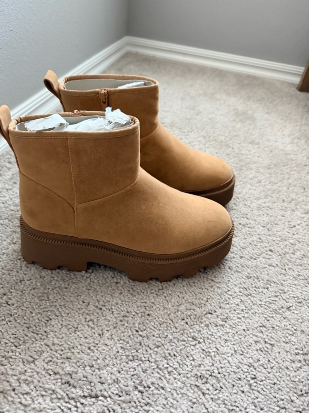 Universal Thread Suede Platform Ankle Boots in Tan